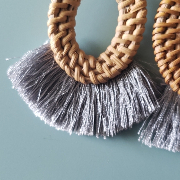 Erica Lyons Woven Earrings with Gray Fringe - Picture 3 of 8